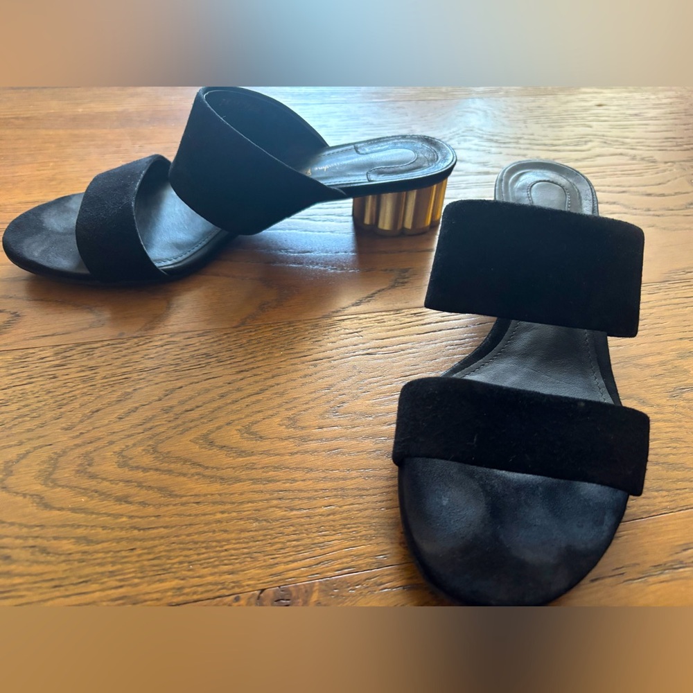 Salvatore Ferragamo Black Sandals with Gold Heel